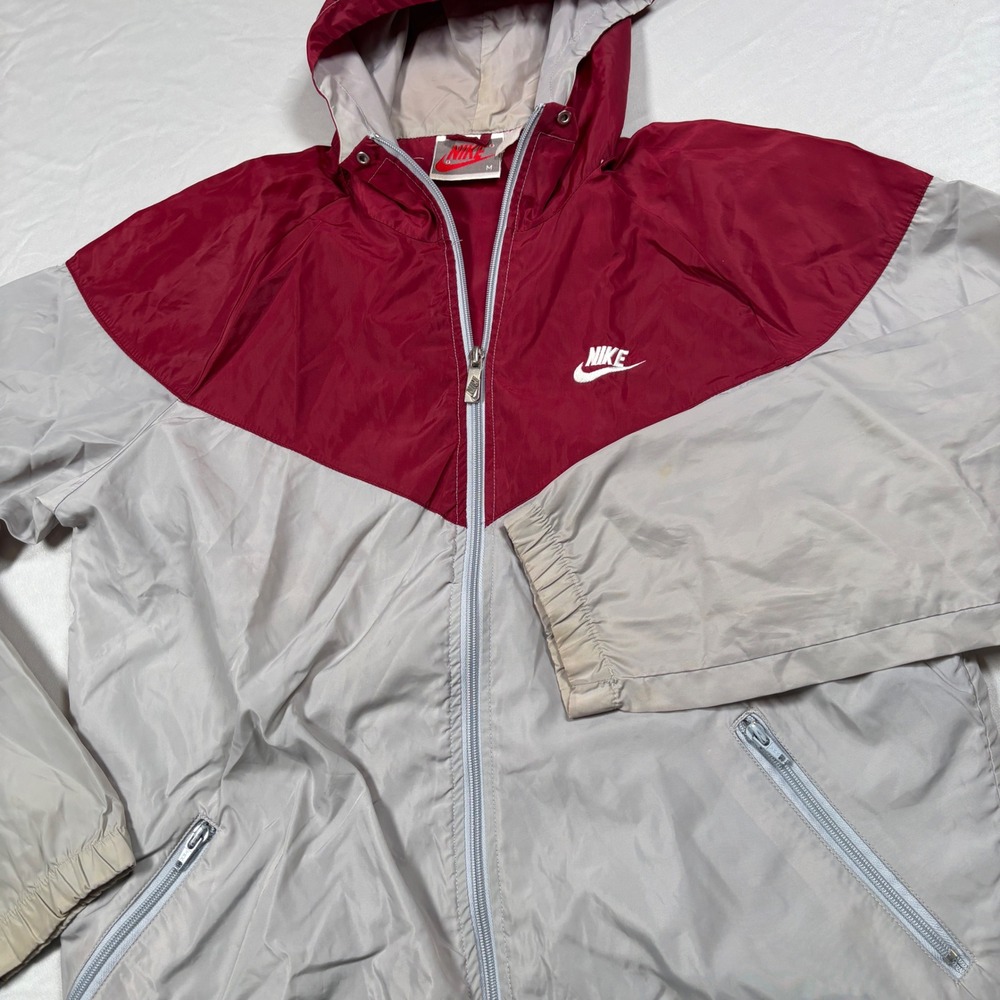90's Nike Windbreaker Mens Medium Red Grey Vintage Colorblock Hooded Jacket